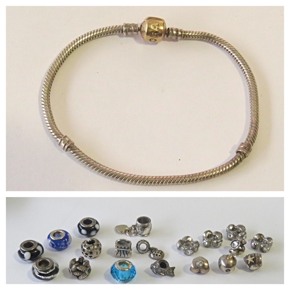 Vintage PANDORA Bracelet with 14k Gold Clasp and Many Charms